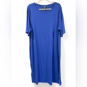 Eileen Fisher System Blue Jersey Midi Dress Women’s Size L Minimalist Soft